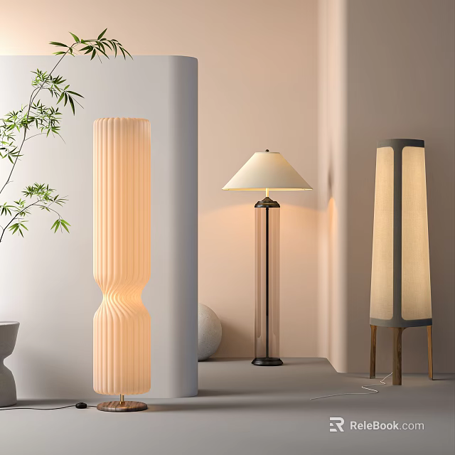 Modern Minimalist Floor Lamps With Fabric Shades In Sleek Indoor Space Design 3d model 
