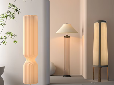 Modern Minimalist Floor Lamps With Fabric Shades In Sleek Indoor Space Design 3d model