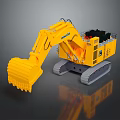 Yellow Tracked Utility Vehicle Excavator with Front Bucket and Cage Containing Black Items