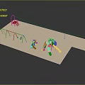 Outdoor Playground Setup With Green Slide Climbing Frame Pink Swings And Blue Poles