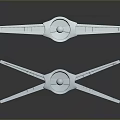 Two Silver Symmetrical Mechanical Metal Parts With Central Circular Design On Black Reflective Surface