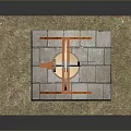 Orange Stand With White Disc On Grass And Stone Slab Platform With Soil Layer