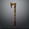Traditional Handcrafted Axe With Wooden Handle And Red Bindings Orange Head