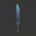 Fantasy Decorative Sword With Blue Purple Blade And Red Hilt Ornate Design