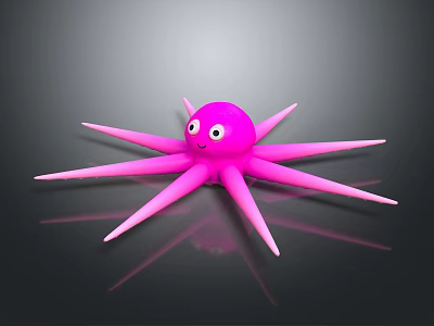 Pink Octopus Toy With Smiling Face On Dark Surface With Reflection 3d model