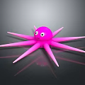 Pink Octopus Toy With Smiling Face On Dark Surface With Reflection