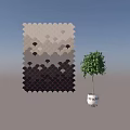 Modern Minimalist Background Wall With Scalloped Gray White Gradient Pattern And Potted Green Plant