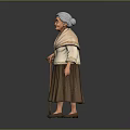 Elderly Woman With Gray Hair Wearing Light Top And Brown Skirt Holding Walking Cane