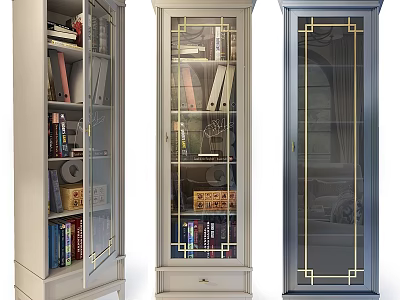 Elegant Glass Door Cabinets In Various Colors With Book Storage And Decorative Design 3d model