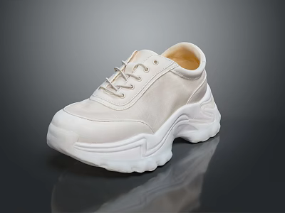 Beige Platform Sneakers With Thick Sole And Lace Up Design For Casual Wear 3d model