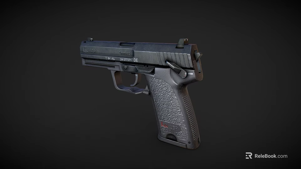 Black HK USP Semi Automatic Handgun With Tactical Grip And Metal Barrel 3d model 