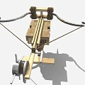 Ancient Wooden Siege Weapon With Wheels Launch Mechanism And Metal Parts Structure