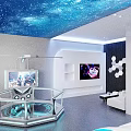 Modern Gaming Entertainment Club With Starry Sky Ceiling Arcade Machines Racing Seats And Computer Stations