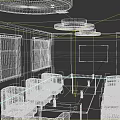 Modern Conference Room with Long Table Black Sofa Chairs Wooden Walls Pendant Lights and TV