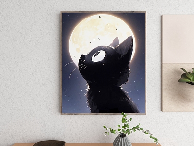 Decorative Painting Art Painting Abstract Painting Watercolor Painting Oil Painting Landscape Painting Animal Painting Photo Frame Photo Album Animal Cat Black Cat Painting Green Plant Wall 3d model