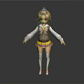 3D Character Model Featuring Short Hair Bow White Long Sleeve Top Yellow Skirt Red Shoes