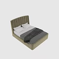 Modern Double Bed With Tufted Beige Headboard White Pillows And Gray Blanket