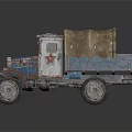 Vintage Blue White Truck Featuring Red Star Cab And Canvas Covered Cargo Bed