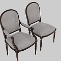 Classical Style Wooden Frame Chairs with Gray Velvet Upholstery and Carved Armrests