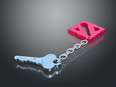 Silver Key With Chain And Pink Plastic Triangular Pendant Engraved SAFE 3d model