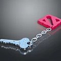 Silver Key With Chain And Pink Plastic Triangular Pendant Engraved SAFE 3d model
