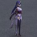 Game and Movie Character With Purple Hair Holding Long Sword In Purple White Outfit