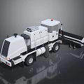 White Engineering Vehicle With Orange Warning Lights And Trailer For Road Construction 3d model