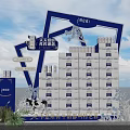 Commercial Equipment For Milk Product Display With Stacked Cartons Cow Model And Blue Frame