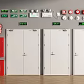 Fire Safety Equipment Display With Emergency Exit Signs Fire Extinguishers Hydrant Alarm Devices And Doors