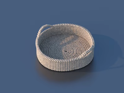 Natural Woven Round Storage Basket With Light Tone And Intricate Weave 3d model