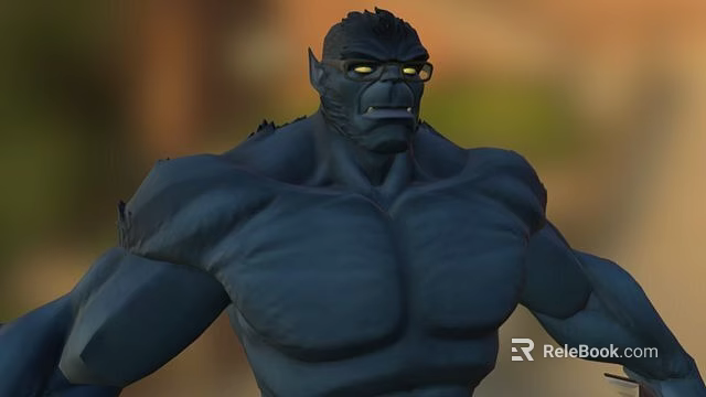 Animated Muscular Blue Character With Yellow Eyes And Fierce Expression Design 3d model 
