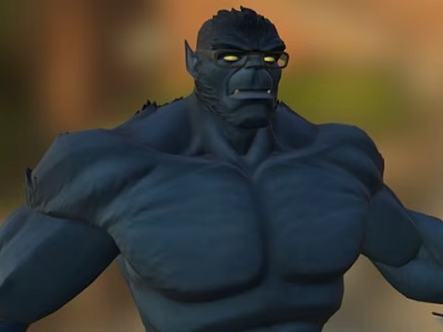 Animated Muscular Blue Character With Yellow Eyes And Fierce Expression Design 3d model