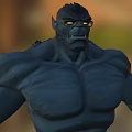 Animated Muscular Blue Character With Yellow Eyes And Fierce Expression Design