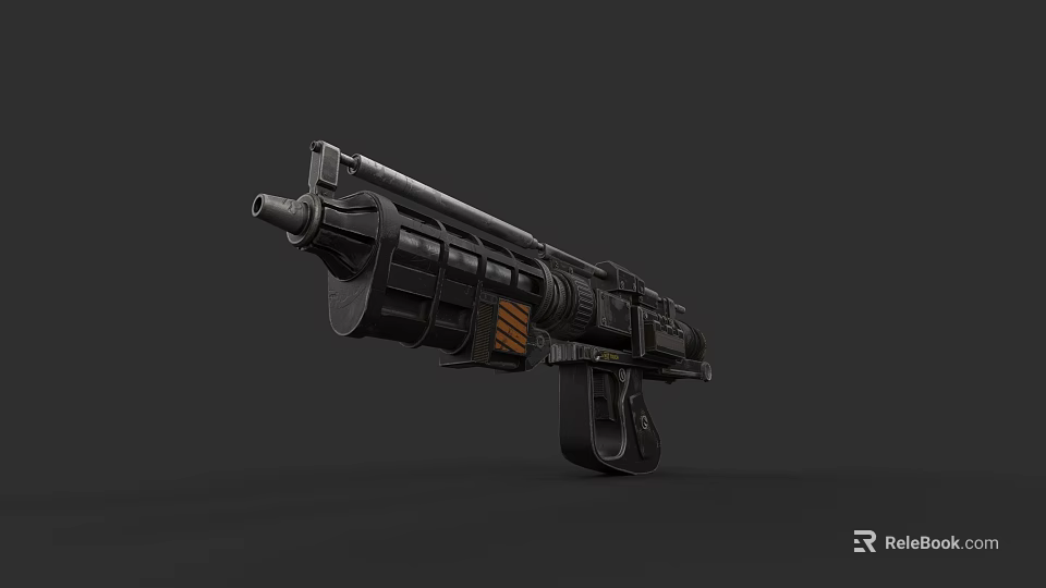 Futuristic Tactical Gun With Black Body Orange Accents Barrel And Grip Design 3d model 