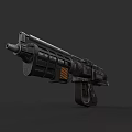 Futuristic Tactical Gun With Black Body Orange Accents Barrel And Grip Design