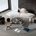 Modern White Sofa Coffee Table Set With Marble Top Round Rug And Minimalist Accent Chair