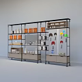 Modern Multi tiered Display Shelving With Retail Products And Storage Cabinets 3d model
