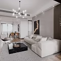 Modern Living Dining Room Interior With White Sofa Coffee Table Dining Chairs And Chandelier