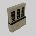 Vintage Light Colored Credenza With Upper Glass Doors Lower Wooden Doors And Carved Details