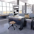 Modern Public Office Space With Large Windows Work Desk Office Chair And Shelving