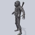 Military Style Character With Gas Mask And Tactical Vest Against Biological Creature Threat