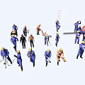Group of Workers in Uniforms Using Tools and Safety Signs at Work Site
