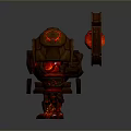 Fierce Red Mechanical Guardian Construct With Glowing Core And Armor Plates 3d model