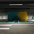 Spacious Underground Parking Lot With C10 Zone Blue Yellow Walls And Lane Markings