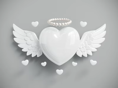 White Heart Shaped Decorative Inflatable with Wings Pearl Halo and Small Hearts 3d model