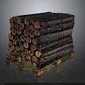 Natural Wooden Logs Stacked On Pallet Forming A Neat Pile With Wood and Stone Texture