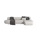 Modern Light Gray Sectional Sofa With Soft Cushions Various Pillows And Throw Blanket 3d model