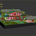 Two Story Wooden House With Sloped Roof Green Lawn And Covered Porch