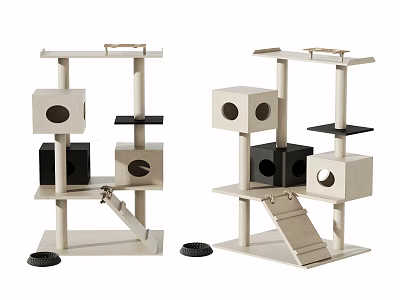 Wooden Cat Trees For Pet Cats With Platforms Holes Slide And Stable Base 3d model