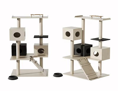 Wooden Cat Trees For Pet Cats With Platforms Holes Slide And Stable Base 3d model